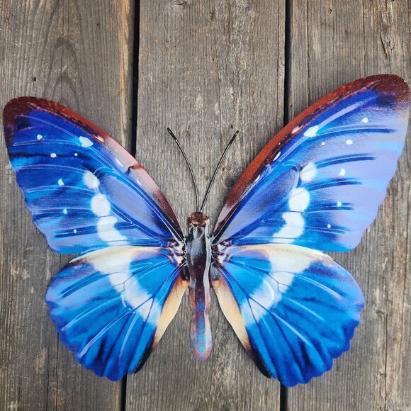 Metal Butterfly-BLUE MORPHO, Dim: 14" L x 10.5" W x 0.5" D - Picture 1 of 2